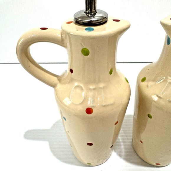 Temp-tations Temptations By Tara Polka Dot 5 pc Condiment Set Oil Vinegar Salt - Picture 4 of 15